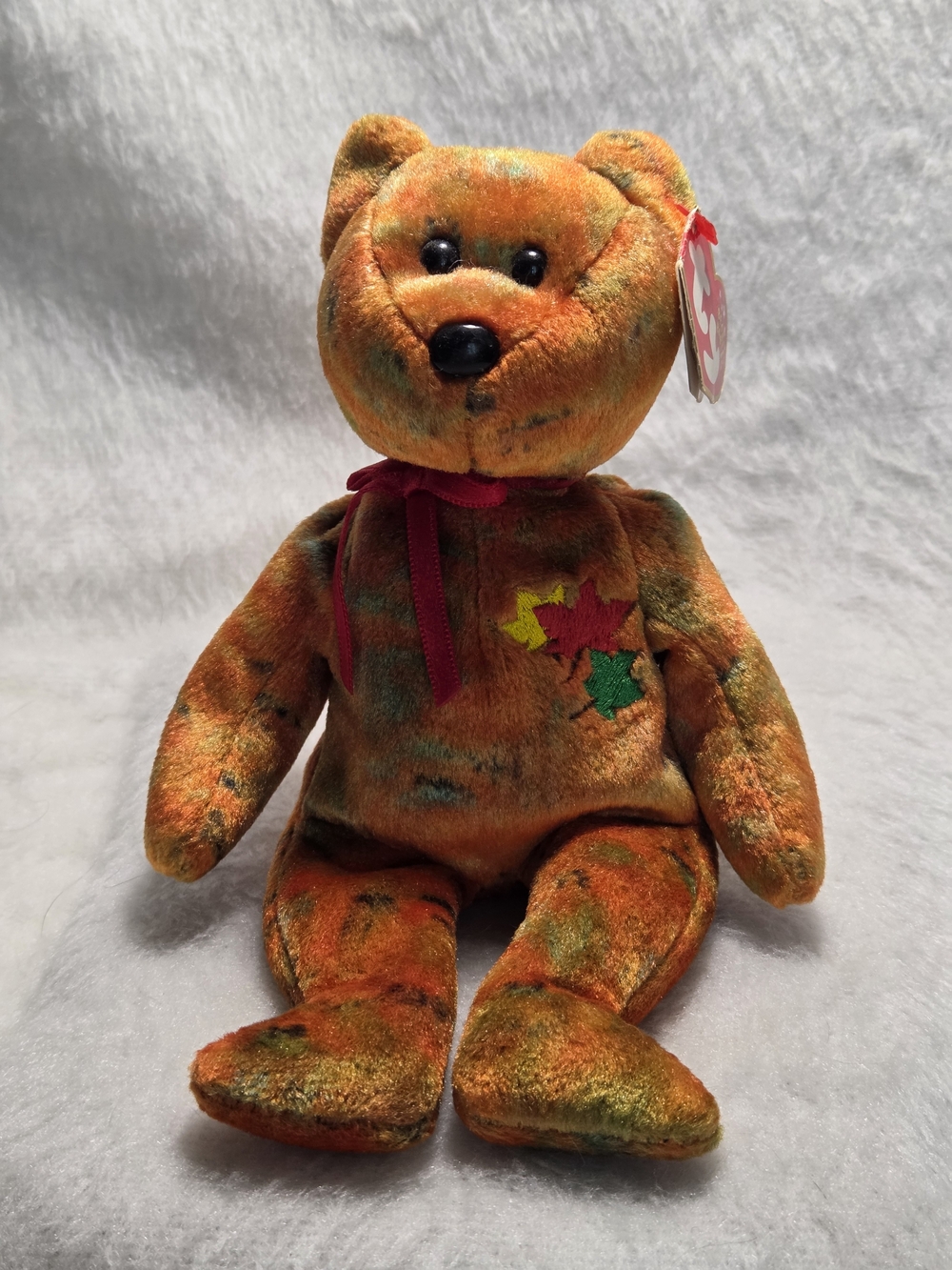 KANATA Alberta Ty Beanie Babies Brown Bear Leaf Embroidery Stuffed Toy 2002